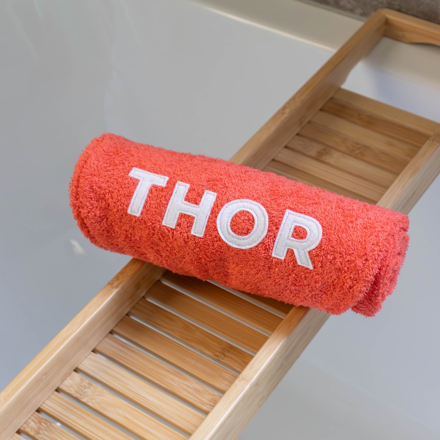 Hondenhanddoek gepersonaliseerd koraal