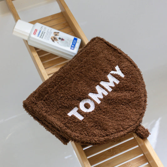 Hondenhanddoek gepersonaliseerd chocolate brown