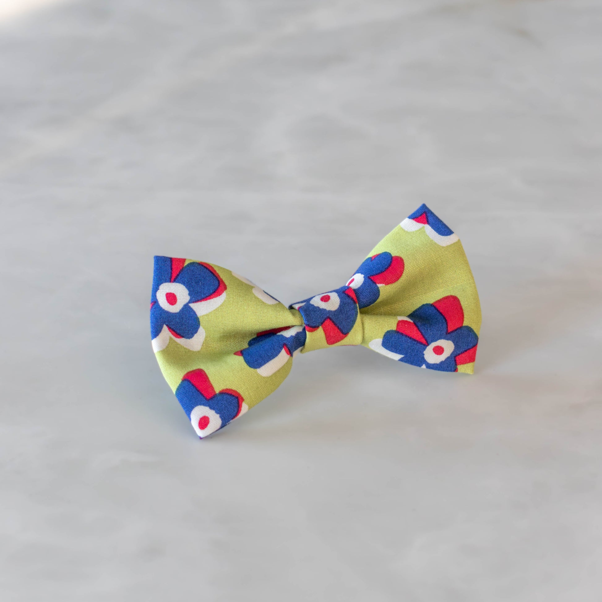 Groen handgemaakt strikje voor honden met kleurrijke retro bloemenprint Lola.