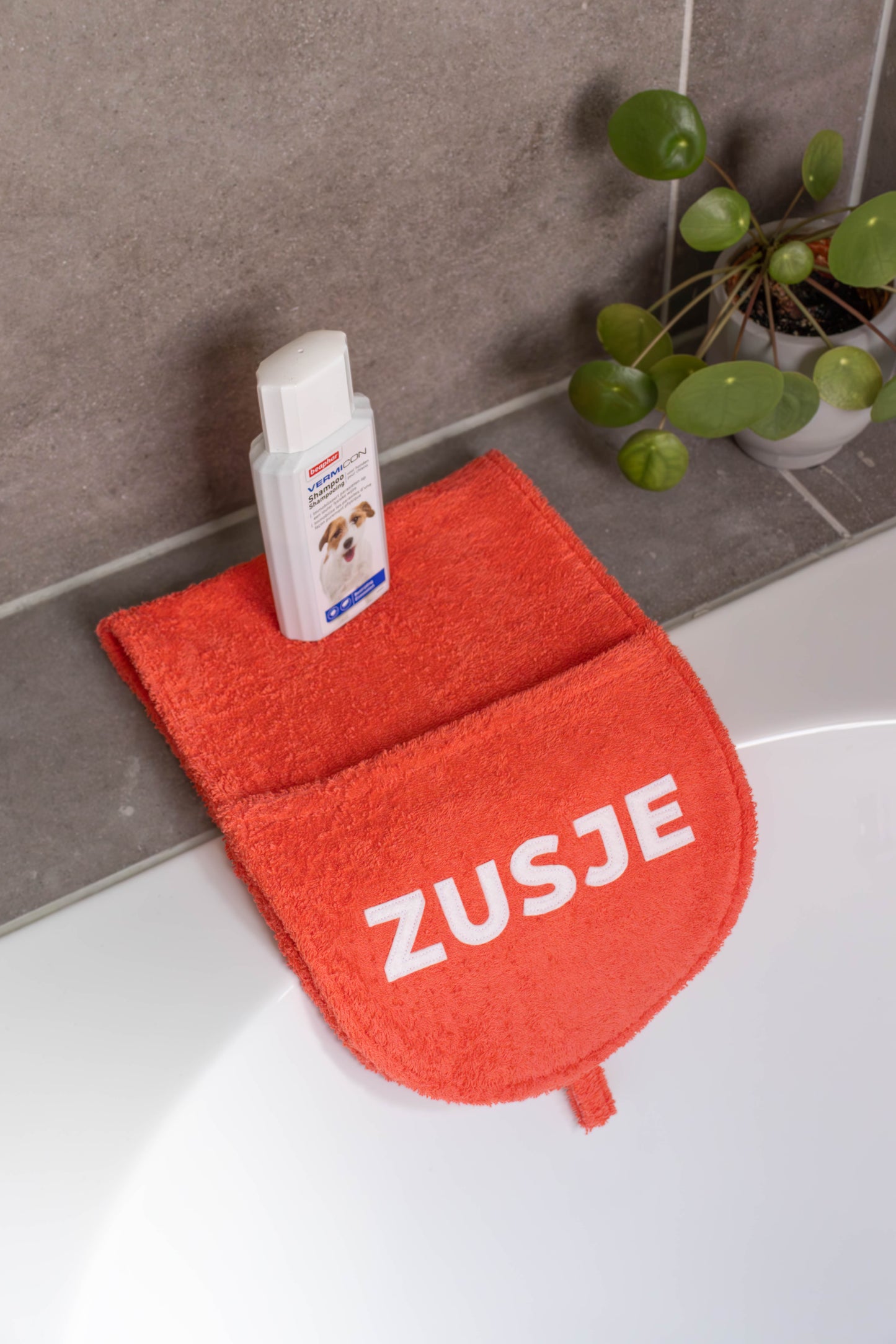 Hondenhanddoek gepersonaliseerd koraal