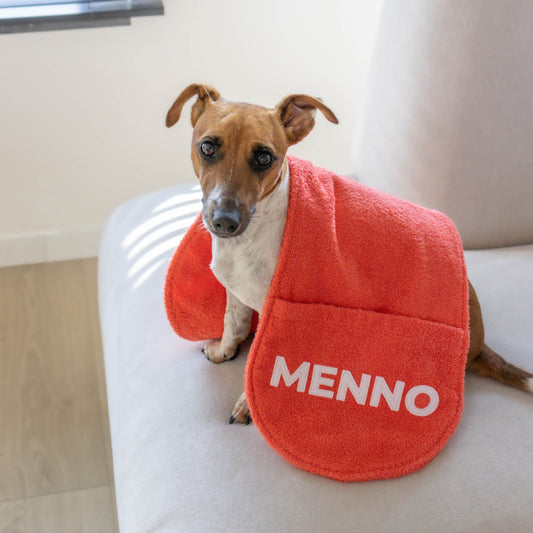 Hondenhanddoek gepersonaliseerd koraal