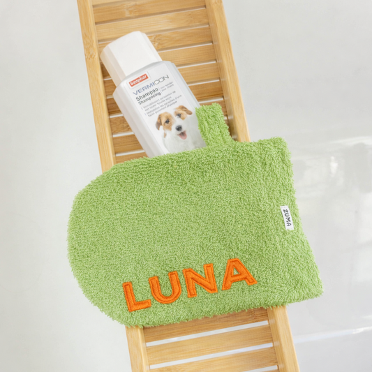 Hondenwashand gepersonaliseerd limoen groen