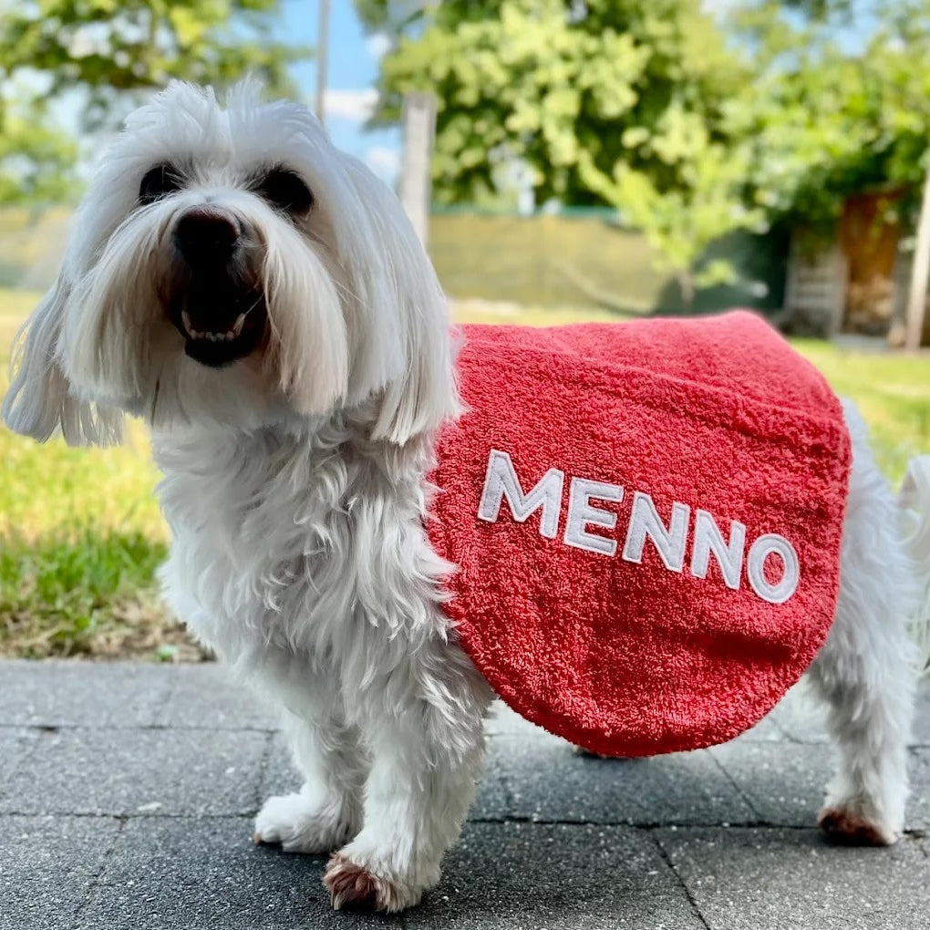 Hondenhanddoek gepersonaliseerd koraal