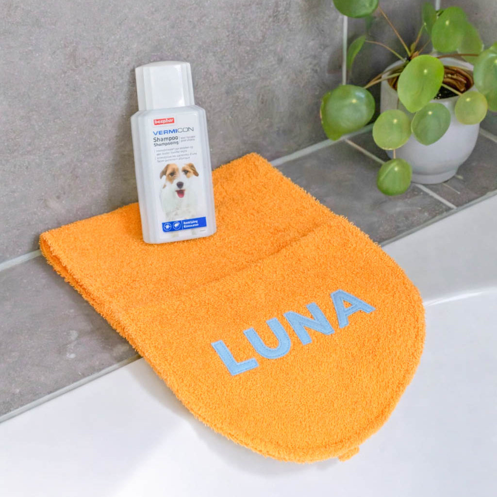 Hondenhanddoek gepersonaliseerd peach